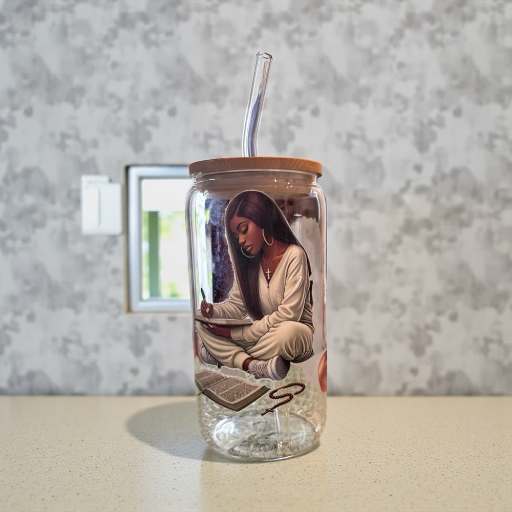 Artistic Glass Water Bottle with Bamboo Lid